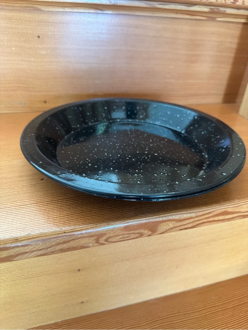VTG Black Speckled Enamelware Plates - Set of 2 for camping, outdoor, travel